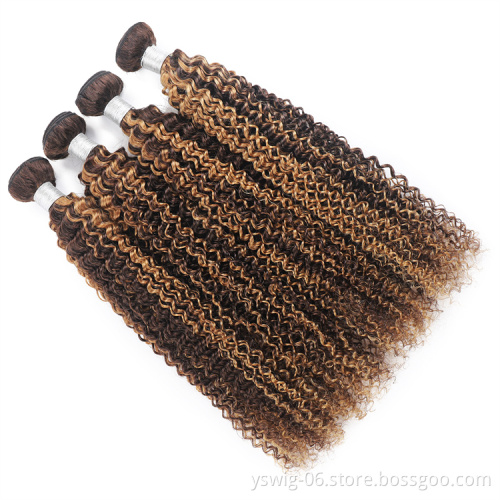Top Quality Raw Mink Virgin Brazilian Hair Bundles Curly Wave Piano Color 4/27 Human Hair